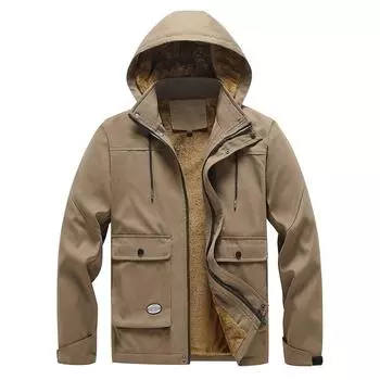 Осенне-зимняя новая уличная куртка со съемным воротником, мужская куртка с флисовым капюшоном, модное брендовое пальто большого размера с хлопковой подкладкой M чёрный