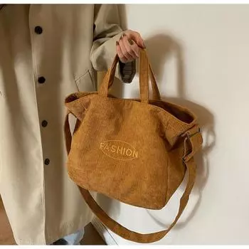 Осенне-зимняя новая вельветовая сумка-тоут с вышитыми буквами, школьная сумка для школьников чёрный