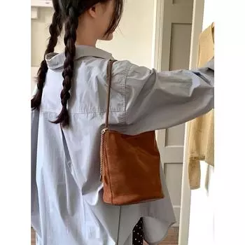 Осенне-зимняя новая замшевая маленькая сумка-ведро женская ретро премиум матовая сумка через плечо подмышку прилив коричневый