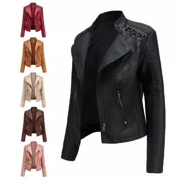 Осенне-зимняя новая женская кожаная куртка, модная повседневная куртка, тонкая кожаная куртка, мотоциклетная куртка, женская мотоциклетная одежда S кофейный