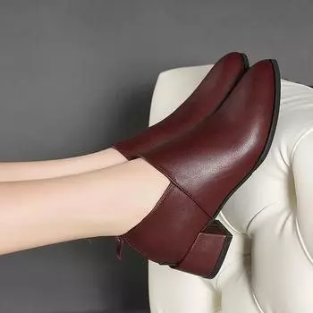 Осенне-зимняя новая женская обувь на толстом каблуке, большой размер, одинарные туфли на каблуке с острым носком, маленькие ботильоны 35