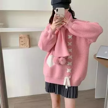 Осенне-зимняя новая женская одежда, дизайнерский смысл, круглый вырез, свитер, женский ленивый стиль, свободный, утолщенный, с длинными рукавами, трикотажный топ прилив One size розовый