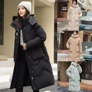 Осенне-зимняя новая женская одежда съемная шапка на хлопковой подкладке женская средняя и длинная до колена утолщенная пуховая женская куртка на хлопковой подкладке M белый