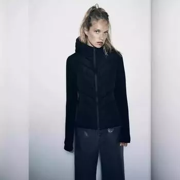 Осенне-зимняя новая женская одежда уличная мода сращивание рукавов с капюшоном хлопковая одежда куртка спортивная и для отдыха хлопковая одежда XS чёрный