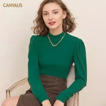 Осенне-зимняя новая женская простая фуфайка с полувысоким воротником, тонкий теплый топ, женская шлифовальная футболка с длинными рукавами S зелёный