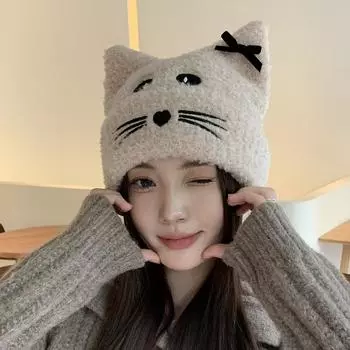 Осенне-зимняя новая женская симпатичная шерстяная утолщенная шапка теплая универсальная плюшевая вязаная шапка защита для ушей холодная шапка one size fits all хаки