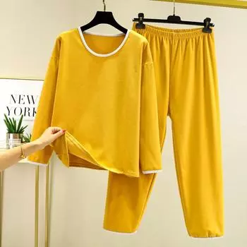 Осенне-зимняя новая женская теплая осенняя одежда и брюки, костюм, пижама, брюки с длинными рукавами Darlon, домашняя одежда больших размеров L фиолетовый