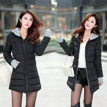 Осенне-зимняя облегающая куртка средней длины с хлопковой подкладкой и хлопковой подкладкой в корейском стиле для женщин XS белый