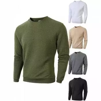 Осенне-зимняя облегающая повседневная рубашка с круглым вырезом и длинными рукавами в квадратную сетку для мужчин, футболки мужские S белый