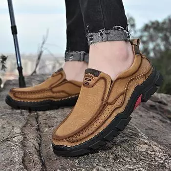 Осенне-зимняя обувь больших размеров для мужчин, мягкая подошва, повседневная обувь из кожи для отдыха на открытом воздухе, нескользящая мужская обувь из кожи в британском стиле 38