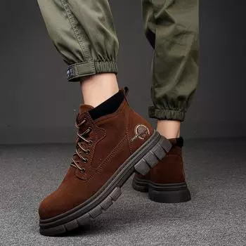 Осенне-зимняя обувь большого размера с резиновой подошвой, мужская, с толстой подошвой и высоким берцем, для активного отдыха, повседневная мужская обувь Martin 38 коричневый