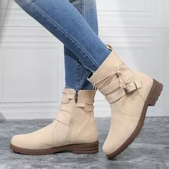 Осенне-зимняя обувь, ботильоны больших размеров, женские повседневные женские сапоги с боковой молнией и пряжкой в стиле ретро в стиле ретро 36 чёрный