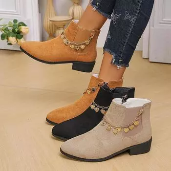 Осенне-зимняя обувь. Ботинки женские Joker с металлической цепочкой и однотонной молнией. 36 чёрный