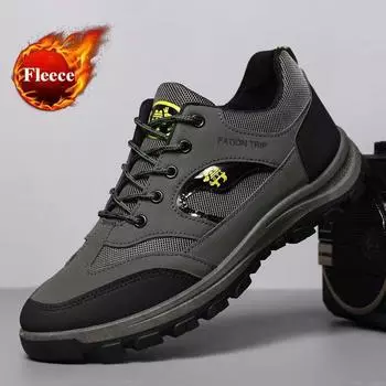 Осенне-зимняя обувь для альпинизма Мужская обувь с крупной сеткой Модная повседневная обувь для походов Рабочая обувь Мужская обувь из бархата 39 чёрный