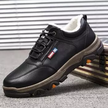Осенне-зимняя обувь для альпинизма, мужские повседневные кроссовки, повседневные удобные британские мужские кожаные туфли 44 чёрный