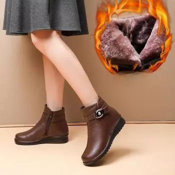 Осенне-зимняя обувь для мам. Женские однотонные ботинки. Мягкие и нескользящие повседневные ботинки. 42 чёрный