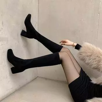 Осенне-зимняя обувь из флока Krazing, женские сапоги до колена с плиссированными украшениями 35 абрикосовый