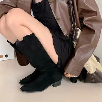 Осенне-зимняя обувь из флока Krazing, женские длинные сапоги на среднем каблуке с круглым носком и застежкой-молнией 34 абрикосовый