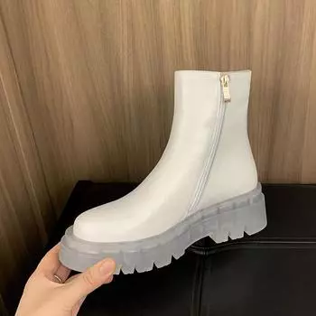 Осенне-зимняя обувь из коровьей кожи Krazing Pot, ботинки челси на платформе с круглым носком, женские ботильоны без шнуровки