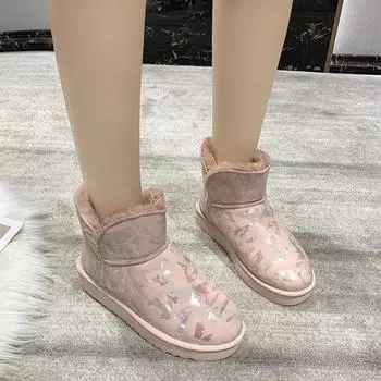 Осенне-зимняя обувь из толстого бархата и теплого хлопка для женщин 35 чёрный