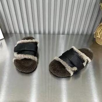 Осенне-зимняя обувь Mao Mao, нишевый дизайн, улучшенный смысл, домашняя толстая подошва, верхняя одежда, ретро-ремень с пряжкой, хлопковые тапочки для женщин 35 чёрный