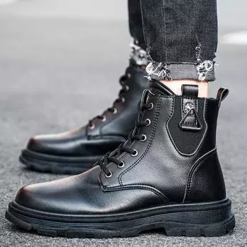 Осенне-зимняя обувь. Мужская обувь «Челси». Повседневные универсальные кожаные ботинки с высоким берцем. 39 чёрный