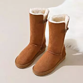 Осенне-зимняя обувь, противоскользящие хлопковые ботинки с бархатной подкладкой, женские теплые зимние сапоги с высоким берцем на плоской подошве, хлопковая обувь 35 коричневый