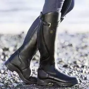 Осенне-зимняя обувь. Сапоги больших размеров. Женские кожаные ботинки с плоской подошвой и круглой головкой. 35 жёлтый