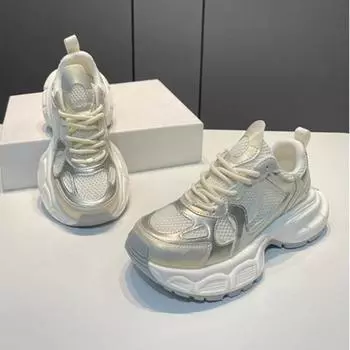 Осенне-зимняя обувь. Удобные легкие дышащие кроссовки больших размеров на толстой подошве. 35 шампанского