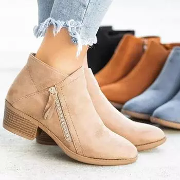 Осенне-зимняя обувь, замшевые женские туфли на толстом каблуке с боковой молнией, женские ботильоны больших размеров 35 синий