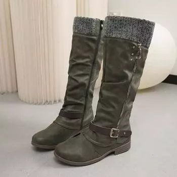 Осенне-зимняя обувь. Женская обувь больших размеров. Женские кожаные сапоги. Высокие сапоги с боковой молнией на низком каблуке. 35 чёрный