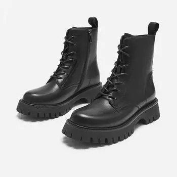Осенне-зимняя обувь, женские ботинки из натуральной кожи, современные женские ботильоны, теплые плюшевые ботинки для холодной зимы, черные D037 5.5