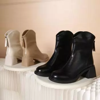Осенне-зимняя обувь. Женские короткие сапоги на толстом каблуке и темпераментные ботильоны. Тонкие сапоги Джокера. 35 чёрный