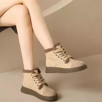 Осенне-зимняя обувь. Женские зимние ботинки на бархатной теплой толстой подошве. 35 коричневый