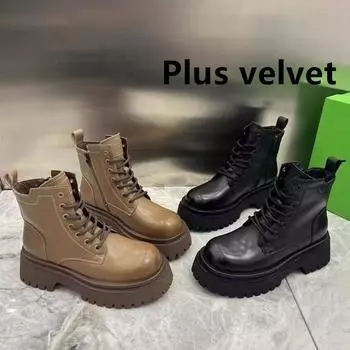 Осенне-зимняя обувь Зимние ботинки Джокер Ботинки на платформе и теплая женская обувь с бархатной подкладкой 35 чёрный