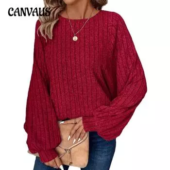 Осенне-зимняя одежда больших размеров для женщин, удобная повседневная однотонная, шикарная, с рукавами-фонариками, трикотаж с длинными рукавами XL синий