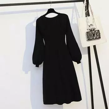 Осенне-зимняя одежда, Большой размер, Свободный V-образный вырез, Скрывающий живот, Длинный вязаный свитер, Платье-подкладка, Женский тренд XXXL