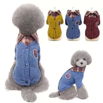 Осенне-зимняя одежда для домашних животных, вязаный джемпер для собак, пальто с вышивкой, свитер с лацканами для домашних животных, щенков и кошек S вино красного