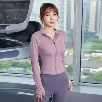 Осенне-зимняя одежда для йоги, женская эластичная тонкая спортивная куртка для фитнеса на молнии с длинными рукавами