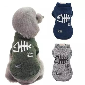 Осенне-зимняя одежда для собак, куртка с принтом рыбьей кости, теплая куртка для домашних животных для кошек, свитер для маленьких собак, одежда для чихуахуа, Тедди, одежда для домашних животных S синий