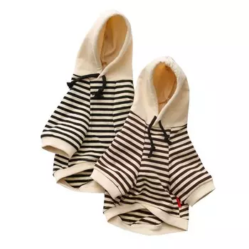 Осенне-зимняя одежда для собак, полосатая толстовка с капюшоном для собак, одежда для французского бульдога для собак, костюм для родителей и детей, одежда для домашних животных для собак XS чёрный
