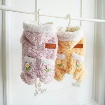 Осенне-зимняя одежда для собак с бархатом и маленькими цветами на четыре ноги, мягкая защита живота, теплая одежда, пижама для плюшевых собак и щенков XS