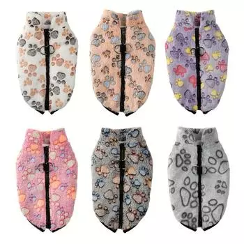 Осенне-зимняя одежда для собак средних и маленьких пород, мягкая флисовая куртка с принтом лапок для кошек, пальто, костюм для чихуахуа и йорков, одежда XS