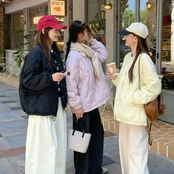 Осенне-зимняя одежда из хлопка для женщин 2024 года, новая корейская версия, ромбовидная свободная и тонкая, маленькая, тонкая одежда из хлопка, модная S [Recommended 80-57.5 kg]