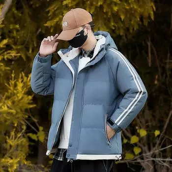 Осенне-зимняя одежда из хлопка с капюшоном, мужская утепленная куртка с капюшоном, молодежная ветрозащитная и холодная одежда из хлопка, мода M джинсовый синий