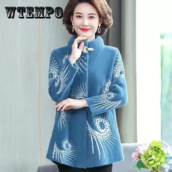 Осенне-зимняя одежда, куртка среднего возраста для мамы, имитация норки, кашемир, длинное пальто, шерстяное пальто, женские шерстяные пальто M