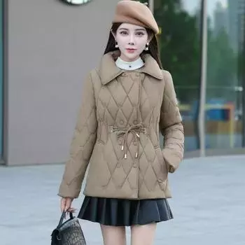 Осенне-зимняя одежда на пуху с ватным наполнителем – модная и иностранная, стройные и тонкие, короткие утепленные куртки с ватным наполнителем. L recommends 95-57.5 kg чёрный