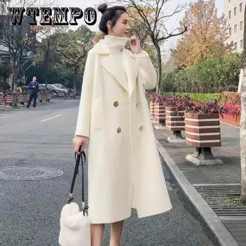 Осенне-зимняя одежда, плотное шерстяное студенческое шерстяное пальто средней длины, женское пальто XXL