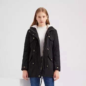 Осенне-зимняя однотонная бархатная теплая куртка с воротником с капюшоном и длинными рукавами S-5XL S чёрный