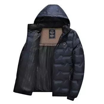 Осенне-зимняя однотонная хлопковая куртка из графена для людей среднего и пожилого возраста, мужская повседневная одежда для папы, хлопковая куртка с капюшоном для мужчин XXXXXL чёрный
